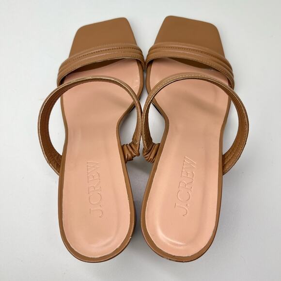 New J. Crew Evelyn Leather Double Strap Tan Neutral Heel Mule Sandals - Picture 4 of 11